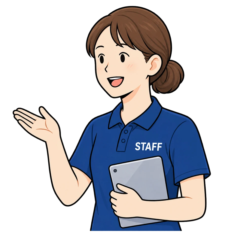 会員に紹介機能を案内するスタッフ